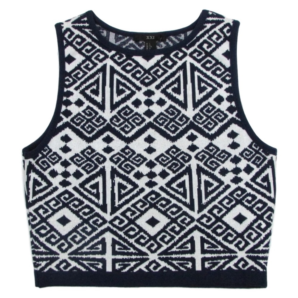 Forever 21 XXI Aztec Sleeveless Sweater Crop Top